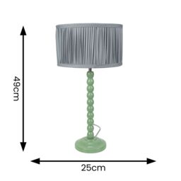 ValueLights Bobbins Sage Green Table Lamp with Ruched Pleated Drum Lamp Shade in Pale Blue - thumbnail 6