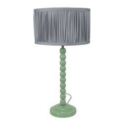 ValueLights Bobbins Sage Green Table Lamp with Ruched Pleated Drum Lamp Shade in Pale Blue - thumbnail 2