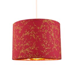 Happy Homewares Modern Soft Cotton Fabric Lamp Shade with Shiny Foil Floral Decoration in Burgundy - Size: 10 inches - thumbnail 2