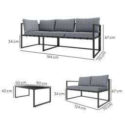 OUTSUNNY 3 Piece L Shaped Garden Furniture Set with Cushions, Grey - thumbnail 3