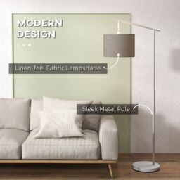 HOMCOM Modern Floor Lamp with 350° Rotating Lampshade, LED Bulb Included in Grey - thumbnail 4