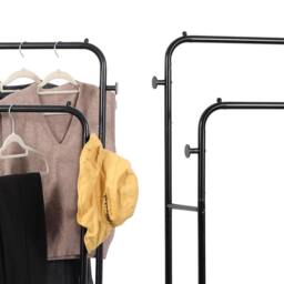 House of Home Double Clothes Rail Freestanding Heavy Duty Rack 2 Shoe Racks Hat & Bag hooks in Black - thumbnail 5