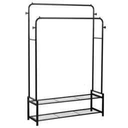 House of Home Double Clothes Rail Freestanding Heavy Duty Rack 2 Shoe Racks Hat & Bag hooks in Black - thumbnail 3