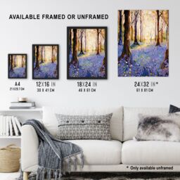 "Artery8 Majestic Bluebells In Spring Wood Carpet Of Purple Flowers Extra Large XL Unframed Wall Art Poster Print - Size: W24"" x H32""" - thumbnail 3
