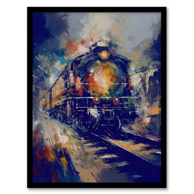 Artery8 The Orient Express Railway Train Painting Steam Locomotive Vintage Artwork Framed Wall Art Print A4 in Black - image 1