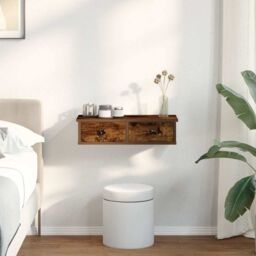 Berkfield Home Wall Shelf with Drawers Smoked Oak 60x25x15 cm Engineered Wood in Brown - Size: 60 x 25 x 15 cm - thumbnail 3
