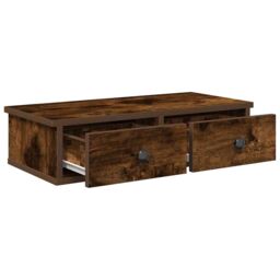 Berkfield Home Wall Shelf with Drawers Smoked Oak 60x25x15 cm Engineered Wood in Brown - Size: 60 x 25 x 15 cm - thumbnail 7