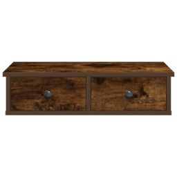 Berkfield Home Wall Shelf with Drawers Smoked Oak 60x25x15 cm Engineered Wood in Brown - Size: 60 x 25 x 15 cm - thumbnail 4