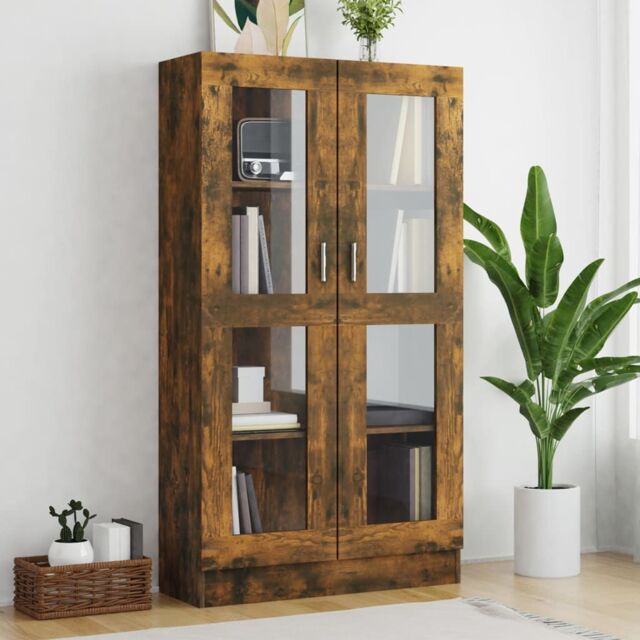 Berkfield Home Vitrine Cabinet Smoked Oak 82.5x30.5x150 cm Engineered Wood in Brown - image 1