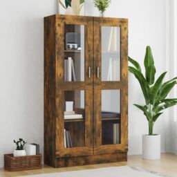 Berkfield Home Vitrine Cabinet Smoked Oak 82.5x30.5x150 cm Engineered Wood in Brown - thumbnail 1
