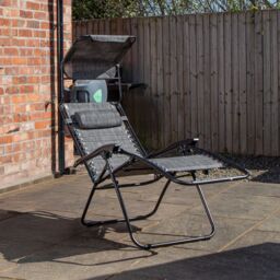 Samuel Alexander Multi Position Garden Gravity Relaxer Chair Sun Lounger with Sun Canopy in Grey - thumbnail 1