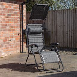 Samuel Alexander Multi Position Garden Gravity Relaxer Chair Sun Lounger with Sun Canopy in Grey - thumbnail 2