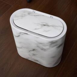 Kelvenix Narrow White Marble Effect Waste Bin With Lid Toilet Trash Can - Size: 0.6m2 - thumbnail 4