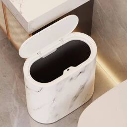 Kelvenix Narrow White Marble Effect Waste Bin With Lid Toilet Trash Can - Size: 0.6m2 - thumbnail 1