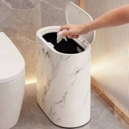 Kelvenix Narrow White Marble Effect Waste Bin With Lid Toilet Trash Can - Size: 0.6m2 - thumbnail 3