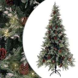 Berkfield Home Pre-lit Christmas Tree with Pine Cones Green&White 225 cm PVC&PE in Green