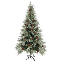 Berkfield Home Pre-lit Christmas Tree with Pine Cones Green&White 225 cm PVC&PE in Green - thumbnail 2