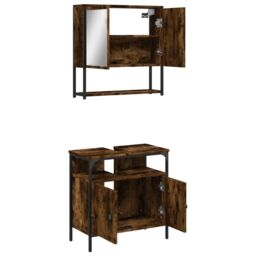 Berkfield Home 2 Piece Bathroom Furniture Set Smoked Oak Engineered Wood in Brown - thumbnail 6