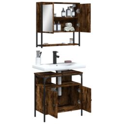 Berkfield Home 2 Piece Bathroom Furniture Set Smoked Oak Engineered Wood in Brown - thumbnail 4