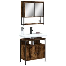 Berkfield Home 2 Piece Bathroom Furniture Set Smoked Oak Engineered Wood in Brown - thumbnail 1