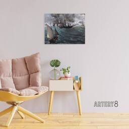 "Artery8 Manet USS Kearsarge & CSS Alabama Battle Canvas Wall Art Print - Size: W18"" x H24""" - thumbnail 3
