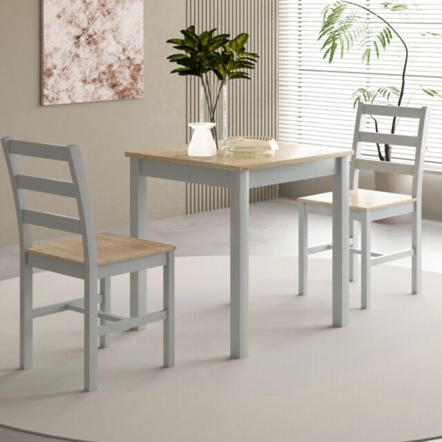 Comfy Living Ltd 3 Piece Wooden Dining Set Grey With Natural Tabletop - image 1