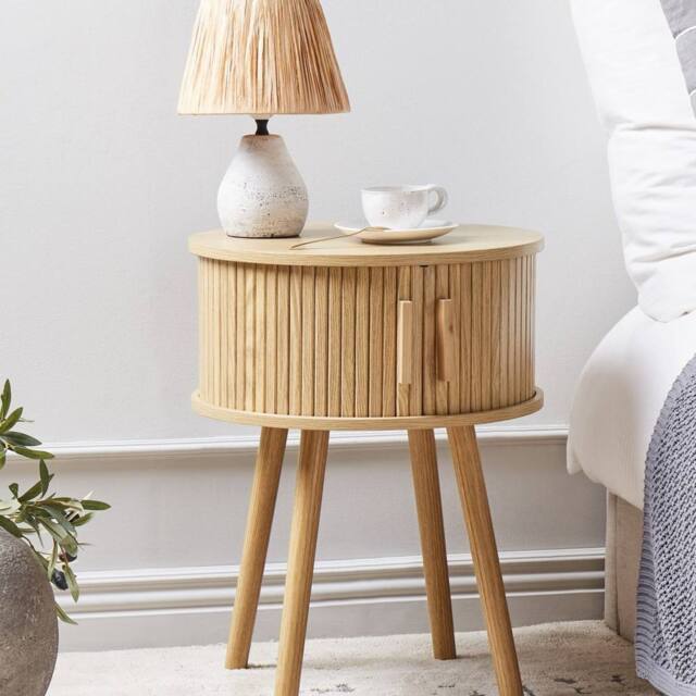 Wyld and Coco Nightstand 45 cm Light Brown - Sliding Doors Pine Legs - image 1