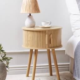 Wyld and Coco Nightstand 45 cm Light Brown - Sliding Doors Pine Legs