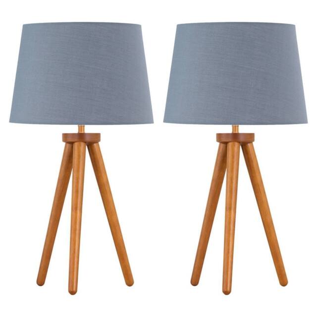 First Choice Lighting Set of 2 Dark Oak Table Lamp or Bedside Lights with Grey Shades in Brown - image 1