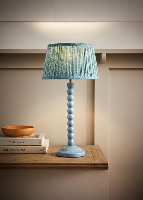 ValueLights Bobbin Bobble Table Lamp with Leaf Pleated Tapered Lamp Shade in Pale Blue - image 1