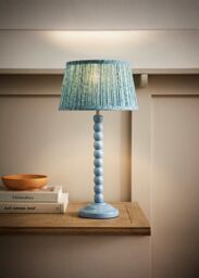 ValueLights Bobbin Bobble Table Lamp with Leaf Pleated Tapered Lamp Shade in Pale Blue - thumbnail 1