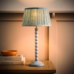 ValueLights Bobbin Bobble Table Lamp with Leaf Pleated Tapered Lamp Shade in Pale Blue - thumbnail 3