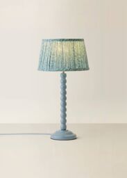 ValueLights Bobbin Bobble Table Lamp with Leaf Pleated Tapered Lamp Shade in Pale Blue - thumbnail 2