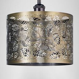 Happy Homewares Contemporary Metal Pendant Light Shade with Fern Leaf Decoration in Metallic Gold - thumbnail 7
