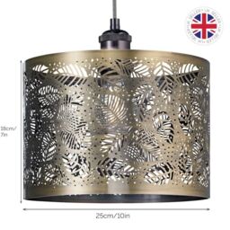 Happy Homewares Contemporary Metal Pendant Light Shade with Fern Leaf Decoration in Metallic Gold - thumbnail 6