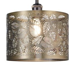 Happy Homewares Contemporary Metal Pendant Light Shade with Fern Leaf Decoration in Metallic Gold - thumbnail 4