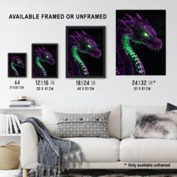 "Artery8 Dragon Head Neon Purple Green Fantasy Concept Art Framed Art Print - Size: W12"" x H16""" - thumbnail 3