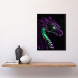 "Artery8 Dragon Head Neon Purple Green Fantasy Concept Art Framed Art Print - Size: W12"" x H16""" - thumbnail 4