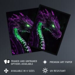 "Artery8 Dragon Head Neon Purple Green Fantasy Concept Art Framed Art Print - Size: W12"" x H16""" - thumbnail 2