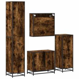 Berkfield Home Durable 4¬†Piece Bathroom Furniture Set¬†Smoked Oak Engineered Wood in Brown - thumbnail 8