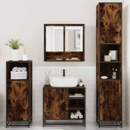Berkfield Home Durable 4¬†Piece Bathroom Furniture Set¬†Smoked Oak Engineered Wood in Brown - thumbnail 4