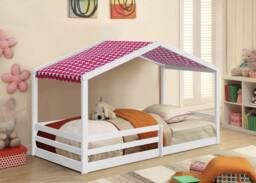 Comfy Living Ltd 3ft Wooden House Bed With Pink Tent in White - Size: Single