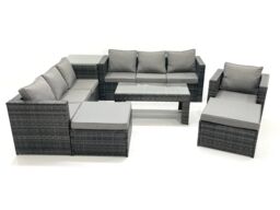 Fimous 9 Seater Rattan Garden Outdoor Furniture Set with 3 Seater Sofa Coffee Table 2 Big Footstool Side table in Dark Grey - thumbnail 2