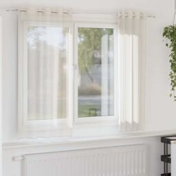 Berkfield Home Voile Curtains with Grommets 2 pcs Cream 140x140 cm - thumbnail 1