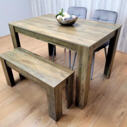 KOSY KOALA Dining Table Set for 4 Modern Table with 2 Velvet Chairs & 1 Bench Dining Room Furniture in Brown - thumbnail 2