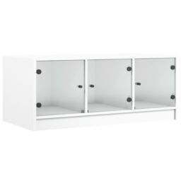 Berkfield Home Coffee Table with Glass Doors White 102x50x42 cm - Size: 102 x 50 x 42 cm - thumbnail 2