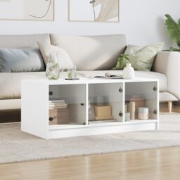 Berkfield Home Coffee Table with Glass Doors White 102x50x42 cm - Size: 102 x 50 x 42 cm - thumbnail 3