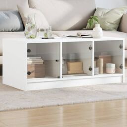 Berkfield Home Coffee Table with Glass Doors White 102x50x42 cm - Size: 102 x 50 x 42 cm