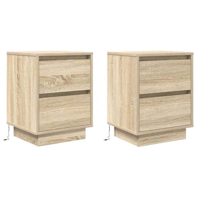 Berkfield Home Durable Bedside Cabinets with LED Lights¬†2 pcs Sonoma Oak 38x34x50 cm - Size: 38 x 34 x 50 cm - image 1