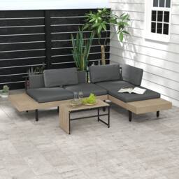 OUTSUNNY 3-Piece L Shape Garden Sofa Set with HDPE Table, Cushions in Grey - thumbnail 1